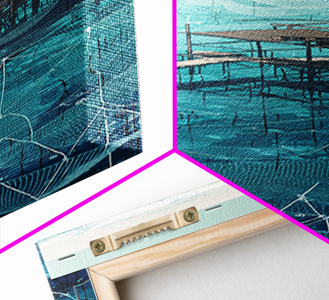 Turquoise African Stilt Village Wall Art, Aerial Lake Canvas Print, Modern Coastal Decor, Fishing Net Landscape Art Gift