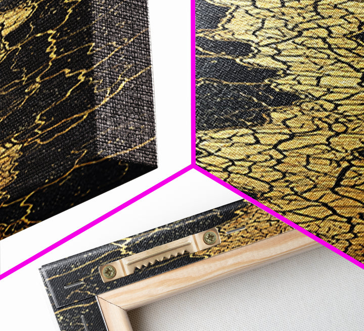 Gold Cracked Abstract River Wall Art, Black And Gold Art, Earth Tone Wall Decor, Modern Abstract Art, Premium Canvas Print