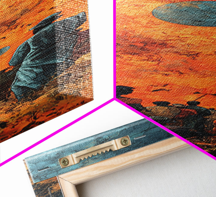 Surreal African Planet Gathering Wall Art, Orange Sky Blue Moons, Afrofuturism Decor, Spiritual Framed Canvas Print, Mystical Wall Decor