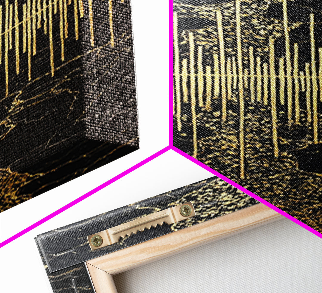 Black And Gold Abstract Soundwave Wall Art, Luxury Canvas Print, Modern Geometric Decor, Elegant Statement Home Decor Gift