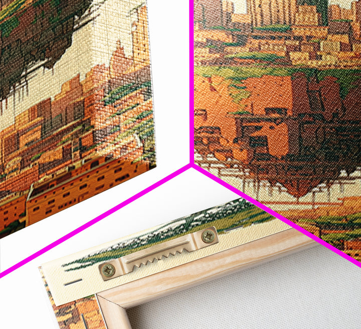 Floating African Tree City Canvas Print, Baobab Fantasy Landscape Wall Art, Afrocentric Urban Decor, Modern Home Decor Gift