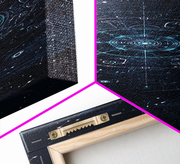 Celestial Star Map With Arrows Framed Canvas Print, Blue Astronomy Wall Art, Mystical Wall Art, Digital Art, Office Decor