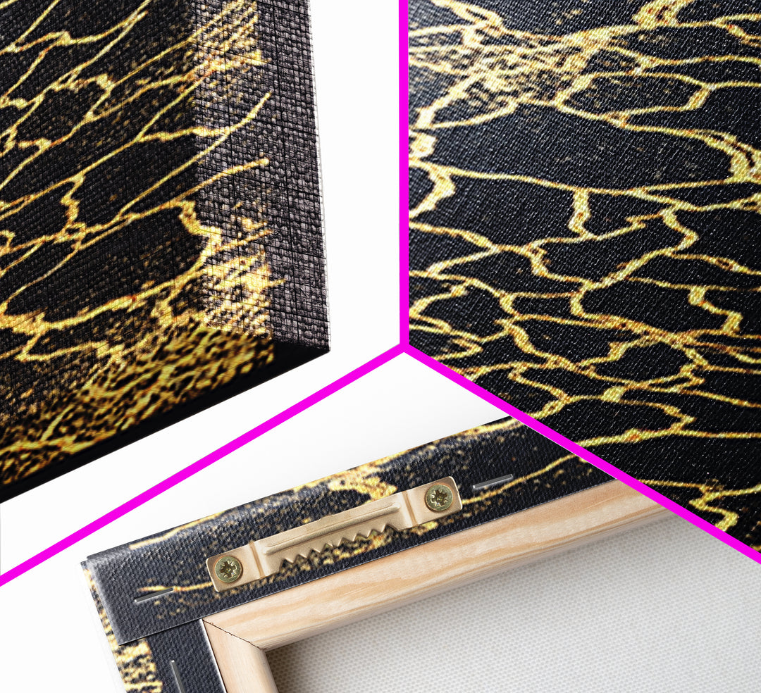 Black And Gold Crackle Abstract Wall Art, Luxury Canvas Art, Modern African Art Decor, Bold Geometric Statement Home Decor