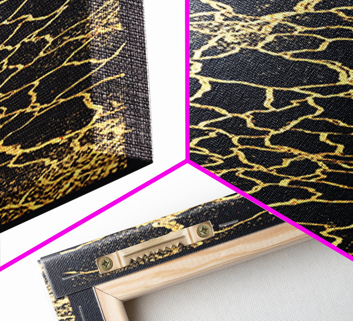 Black And Gold Crackle Abstract Wall Art, Luxury Canvas Art, Modern African Art Decor, Bold Geometric Statement Home Decor