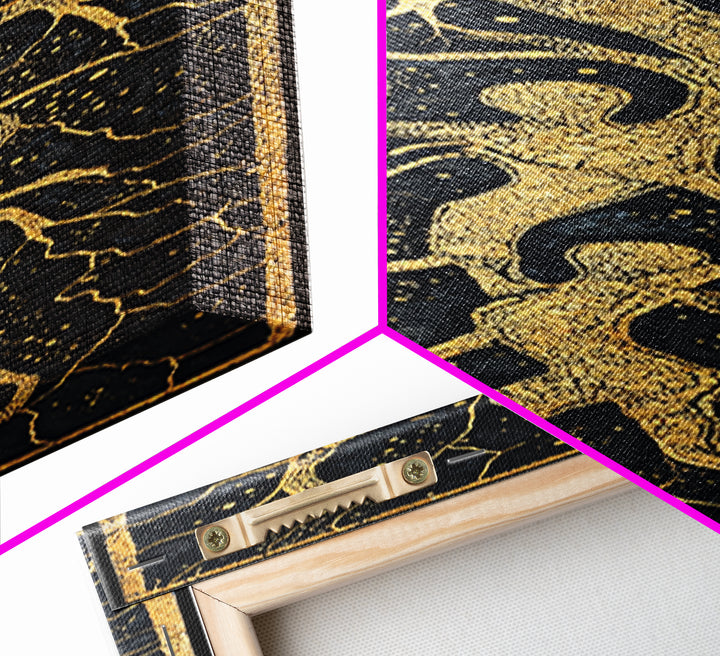 Golden Branching Tree Roots Canvas Print, African Inspired Abstract Art, Boho Wall Decor, Modern Black And Gold Home Decor