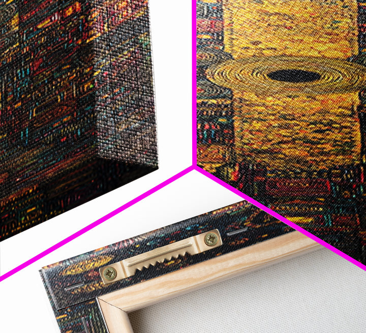 Golden Tribal Temple Abstraction Framed Canvas Print, African Inspired Wall Decor, Afrocentric Art, Bold Cultural Home Decor