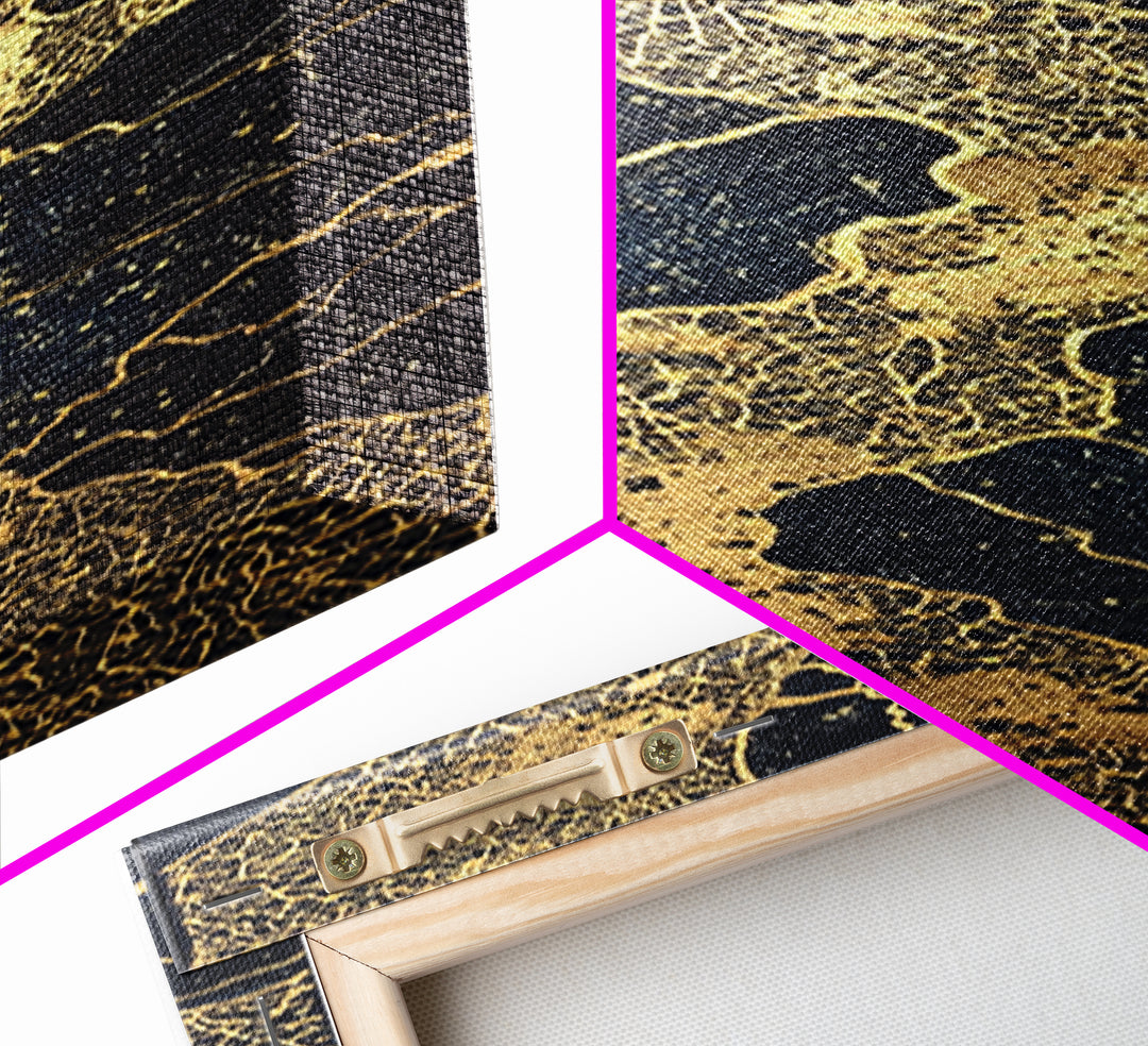 Black And Gold River Veins Wall Art, Abstract Geometric Texture, Luxury Canvas Decor, Modern Office Decor, Statement Gift