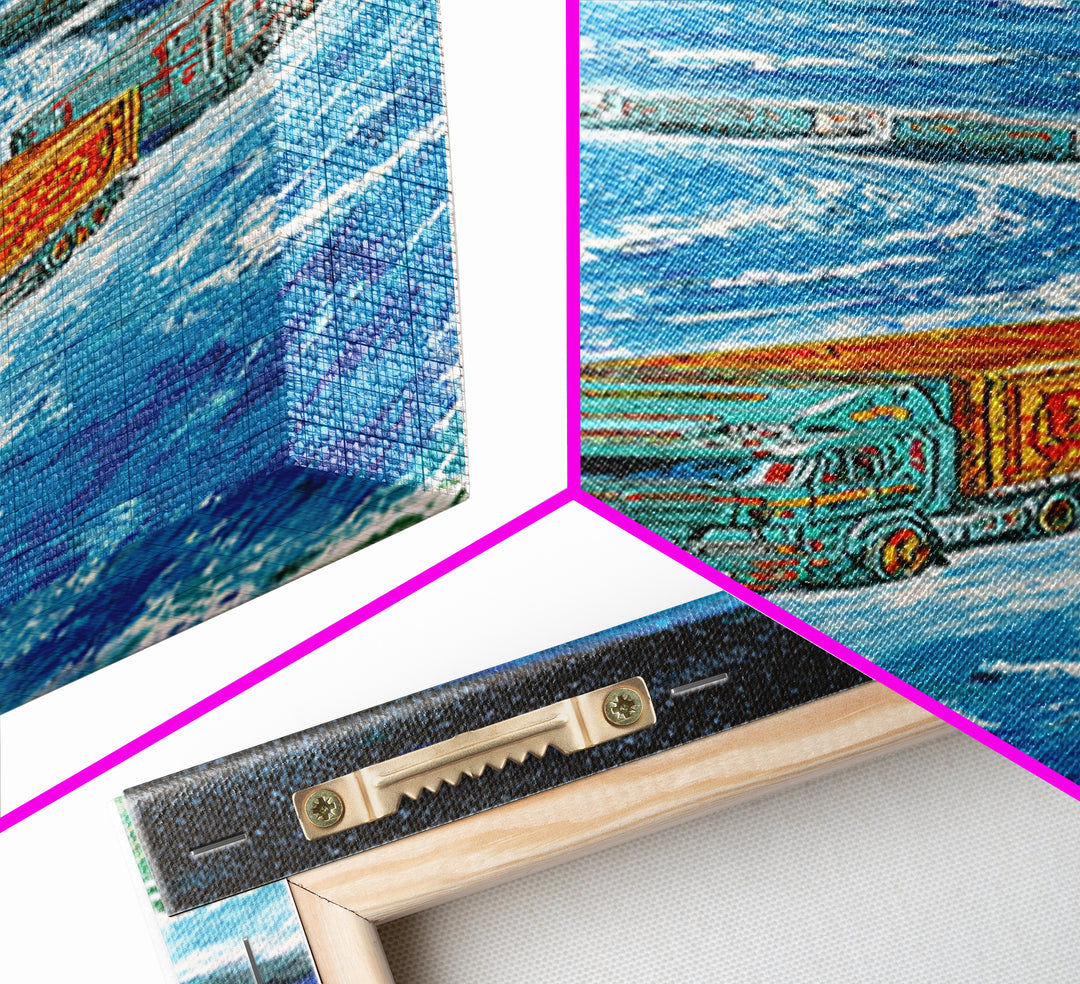 Futuristic Space Train Galaxy Canvas Print, Sci Fi Travel Wall Decor, Blue Cosmic Artwork, Modern Office Art Gift For Him