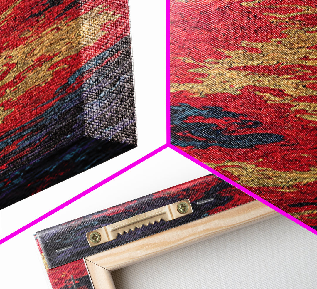 Crimson Lava River Abstract Wall Art, Fiery Red Orange Canvas Print, Bold Modern Art, Textured Painting Home Decor Gift For Him