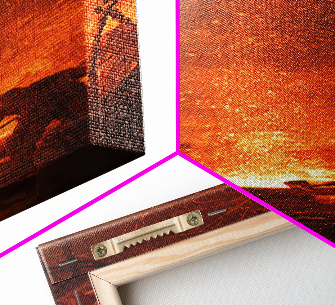 Ancient Forge Ritual With Glowing Sigils Framed Canvas Print, Spiritual Wall Art, Mystical Orange Home Decor Gift For Living Room Decor
