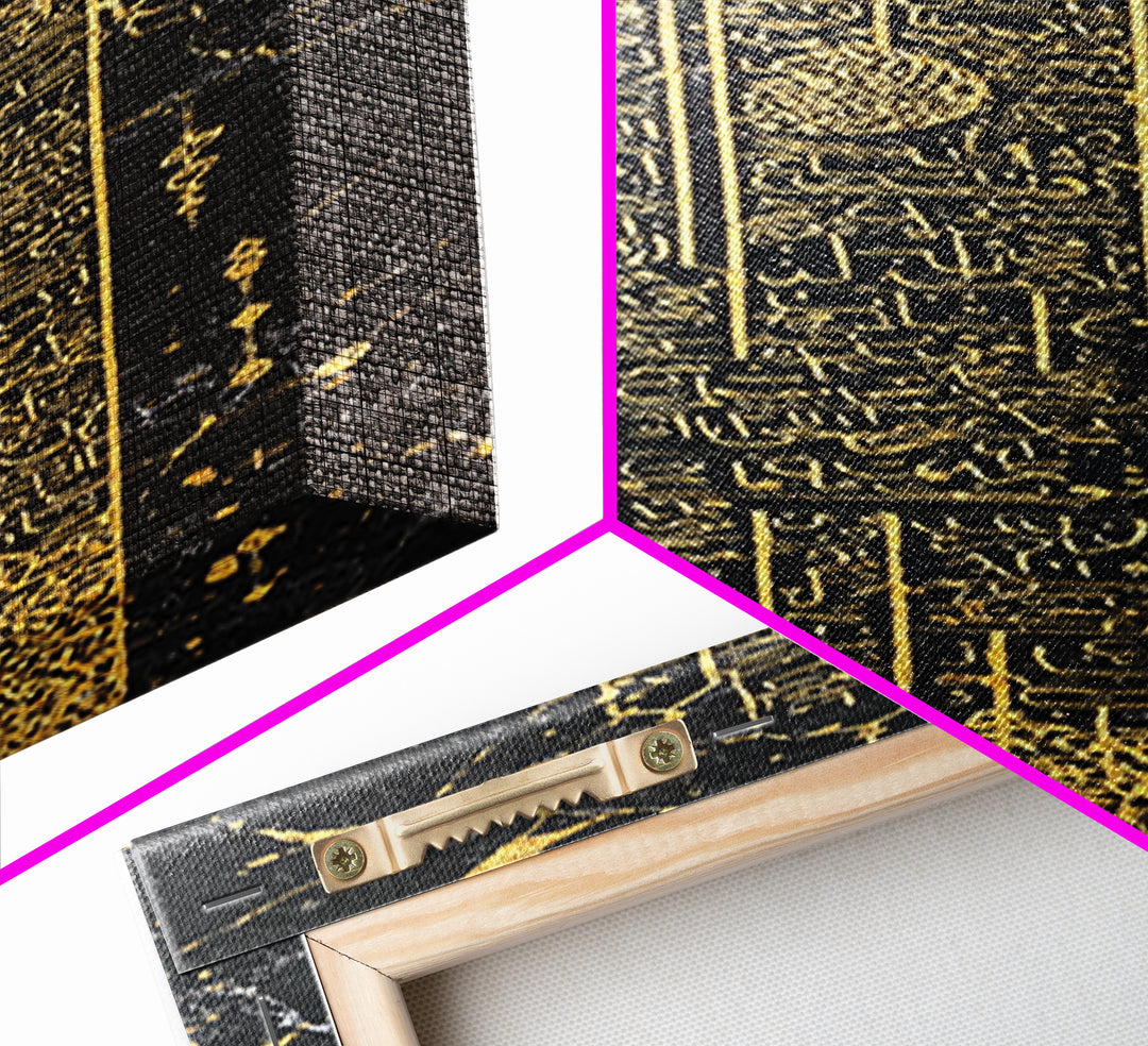 Gold Futuristic Obelisk Glyph Wall Art, African Abstract Canvas Print, Black Gold Geometric Decor, Luxury Statement Gift