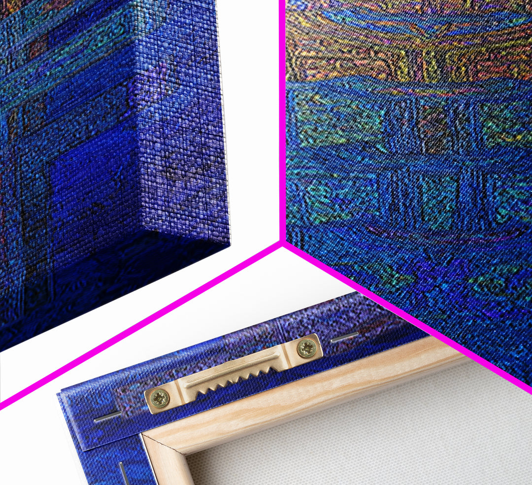 Blue Purple Tribal Cross Totem Wall Art, African Mask Inspired Canvas Print, Afrocentric Geometric Decor, Bold Home Gift