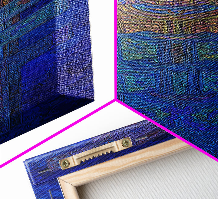 Blue Purple Tribal Cross Totem Wall Art, African Mask Inspired Canvas Print, Afrocentric Geometric Decor, Bold Home Gift