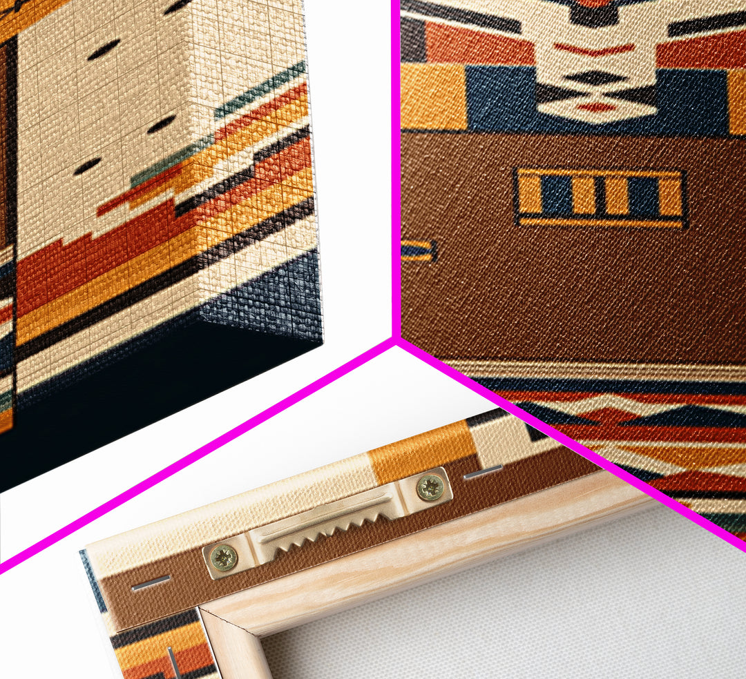 Earth Tone Geometric Tribal Figure Wall Art, African Inspired Canvas Print, Southwestern Pattern Decor, Minimalist Home Gift