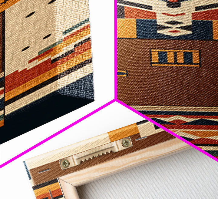 Earth Tone Geometric Tribal Figure Wall Art, African Inspired Canvas Print, Southwestern Pattern Decor, Minimalist Home Gift