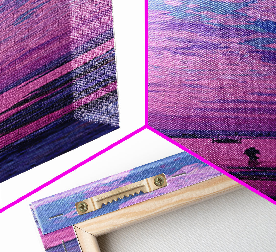 Pink Purple Coastal Sunset Sky Wall Art, Dreamy Canvas Print, Serene Beach Landscape Decor, Modern Large Living Room Gift