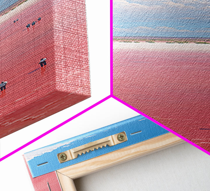 Vast Pink African Salt Flat Under Blue Sky Wall Art, Minimal Lake Landscape Print, Serene Travel Decor For Living Room Gift