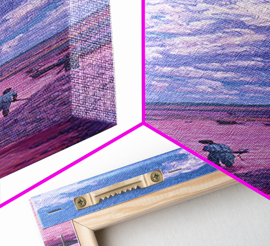 Purple Storm Clouds Over Pink African Lake Canvas Print, Fishermen Boat Landscape, Dreamy Nature Scene Art For Home Decor