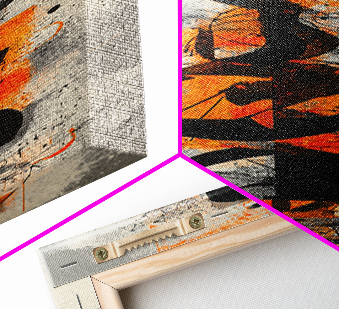 Orange Black Abstract Figure Canvas Print, Modern African Inspired Wall Art, Afrocentric Geometric Luxury Home Decor Statement Piece