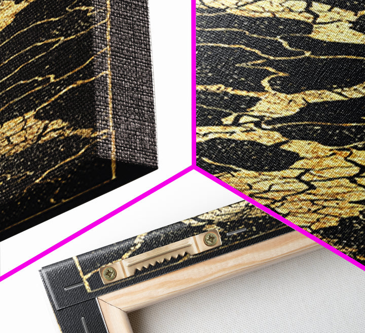 Black Gold Crackle Abstract Wall Art, Modern Kintsugi Inspired Texture, Luxury Canvas Print For Elegant Home Decor Statement