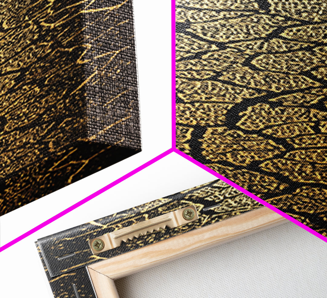 Gold On Black Abstract Map Wall Art, Tribal Maze Texture Canvas Print, African Inspired Geometric Statement Decor For Home