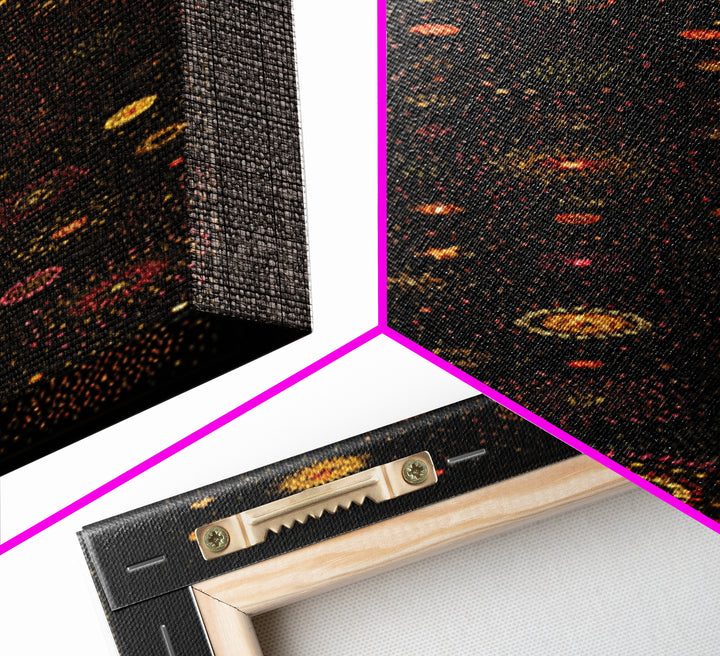 Colorful Dot Constellation Wall Art, Black Gold Celestial Mandala Canvas Print, African Inspired Boho Home Decor Statement Piece