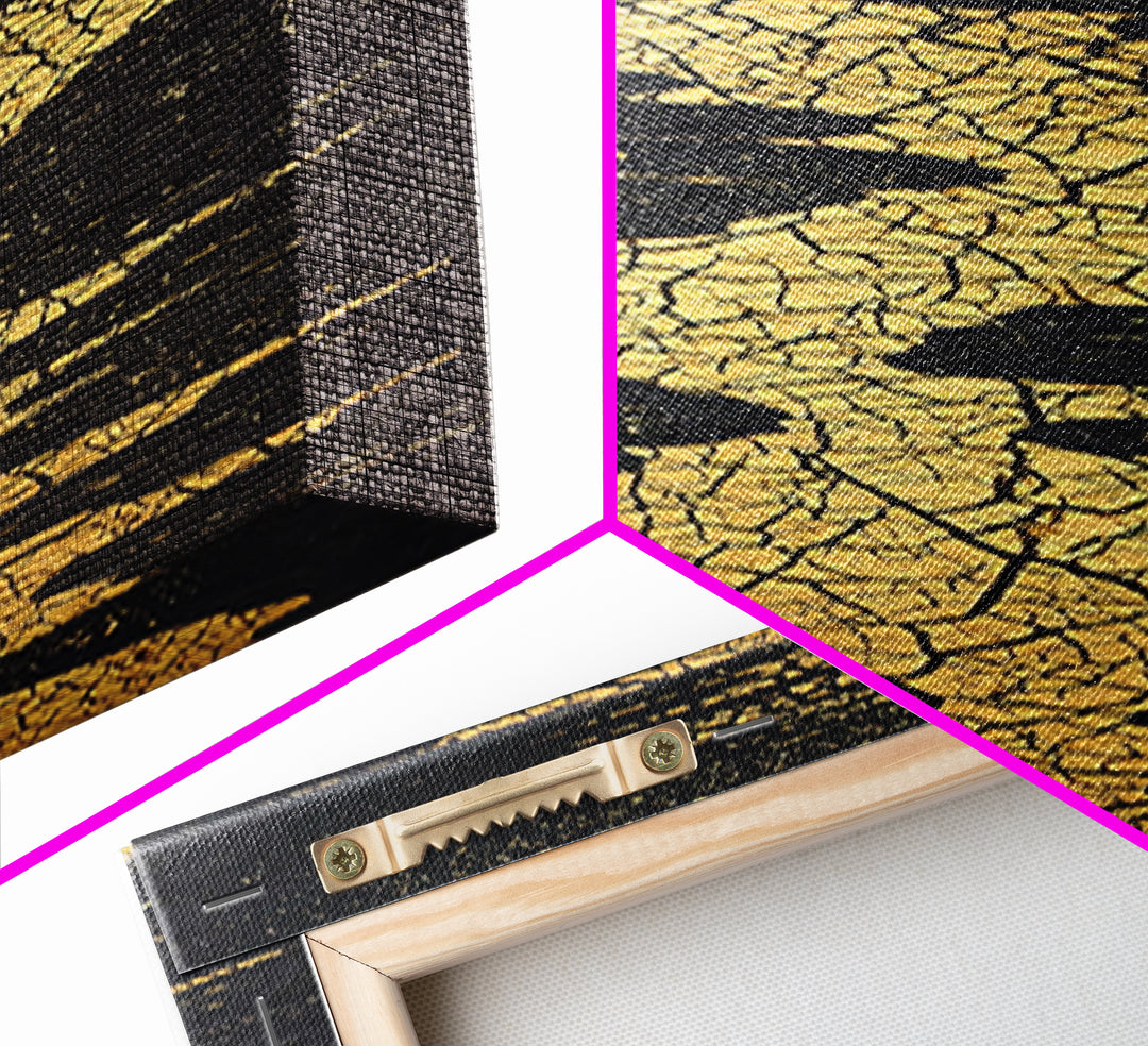 Gold Cracked River Abstract Wall Art, Black And Gold African Inspired Canvas Decor, Luxury Textured Statement Print For Elegant Home Decor