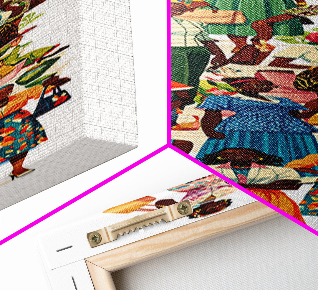 Stylish African Women Fashion Wall Art, Colorful Ankara Dresses Black Girl Magic Decor, Afrocentric Feminine Canvas Print
