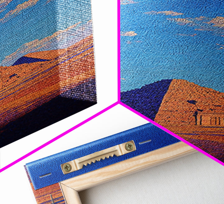 Egyptian Pyramids Blue Sky Wall Art, Ancient African Landscape Canvas Print, Desert Travel Poster Home Decor Gift For Her