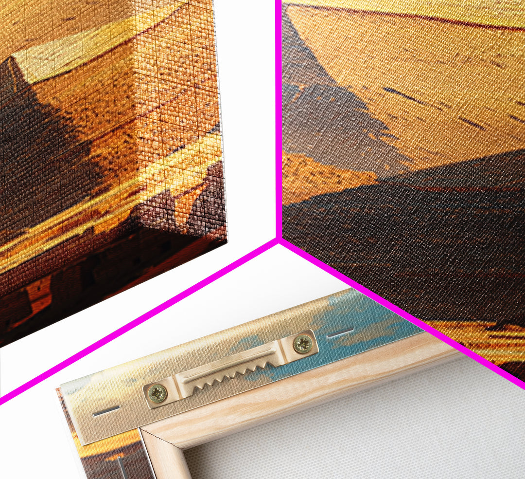 Sunlit Giza Pyramid Vista Wall Art, Egyptian Desert Landscape Canvas Print, Ancient Africa Travel Home Decor Gift For Him