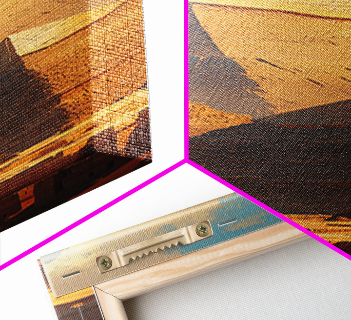 Sunlit Giza Pyramid Vista Wall Art, Egyptian Desert Landscape Canvas Print, Ancient Africa Travel Home Decor Gift For Him