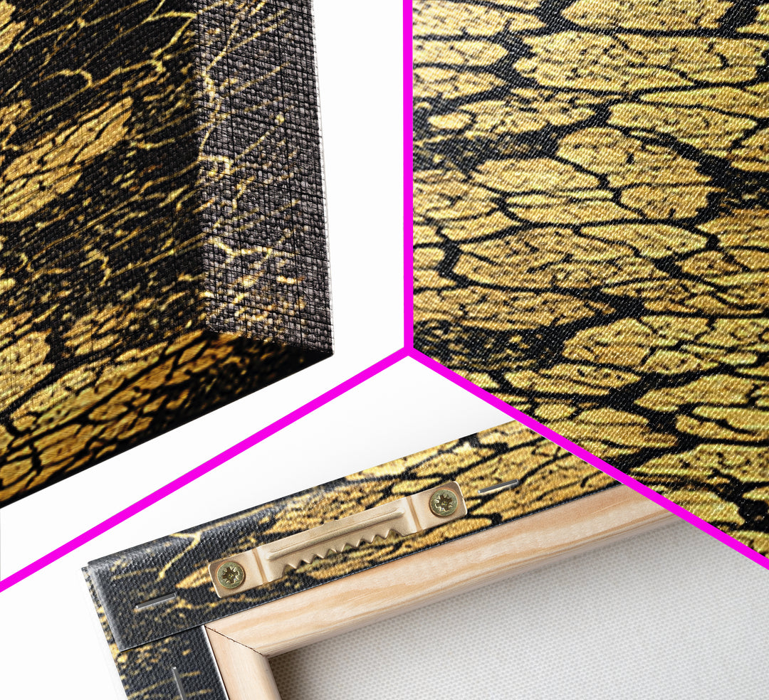Gold Crackle River On Black Abstract Canvas Print, Luxury Art, Black And Gold Art, Statement Wall Art, Elegant Home Decor