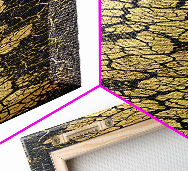 Gold Crackle River On Black Abstract Canvas Print, Luxury Art, Black And Gold Art, Statement Wall Art, Elegant Home Decor