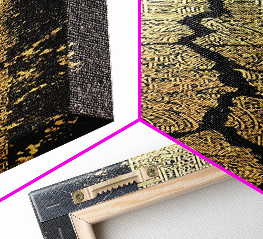 Black And Gold Abstract Crack Wall Art, Textured Geometric Luxury Canvas Print, Modern Minimalist Statement Home Decor Gift