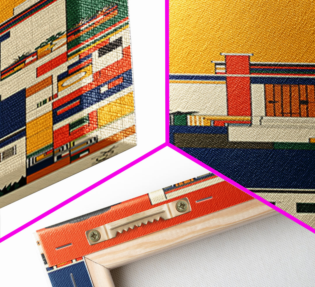 Colorful African Village Houses Wall Art, Geometric Architecture Canvas Print, Afrocentric Home Decor, Modern Tribal Poster