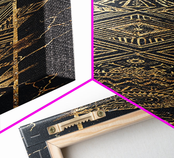Gold Geometric Tribal Totem Wall Art, Abstract African Canvas Print, Black And Gold Decor, Ethnic Pattern Statement Poster