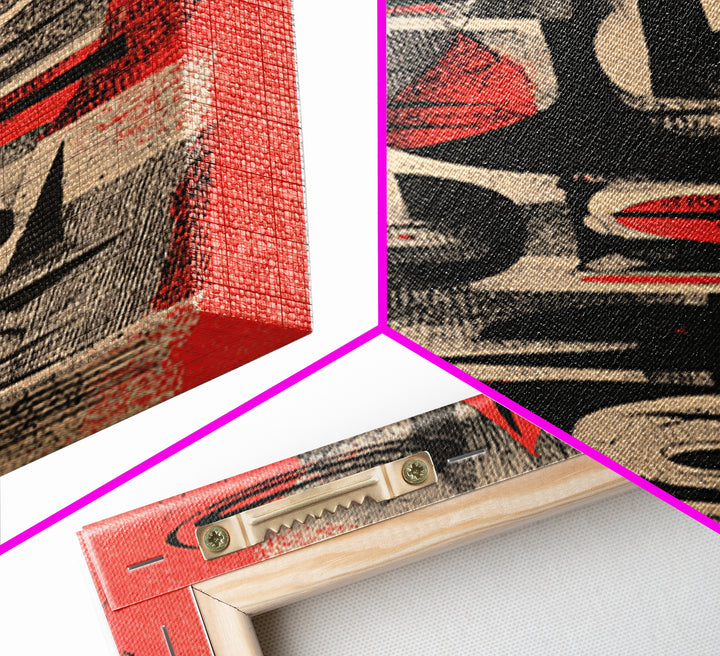 Red Black Abstract Tribal Symbols Wall Art, Modern African Canvas Print, Grunge Geometric Poster, Bold Afrocentric Decor