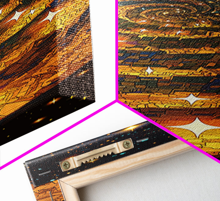 Golden Galaxy Spiral With Starry Night Lights, Canvas Print, Abstract Wall Art, Celestial Decor, Modern Statement Artwork