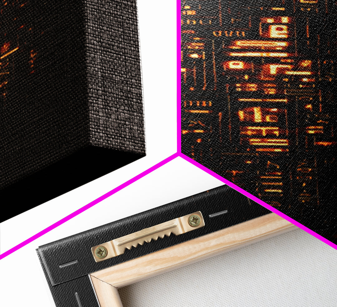 Glowing Futuristic Glyph Tower In Black Space, Canvas Print, Abstract Wall Art, Modern Office Decor, Unique Home Decor Gift