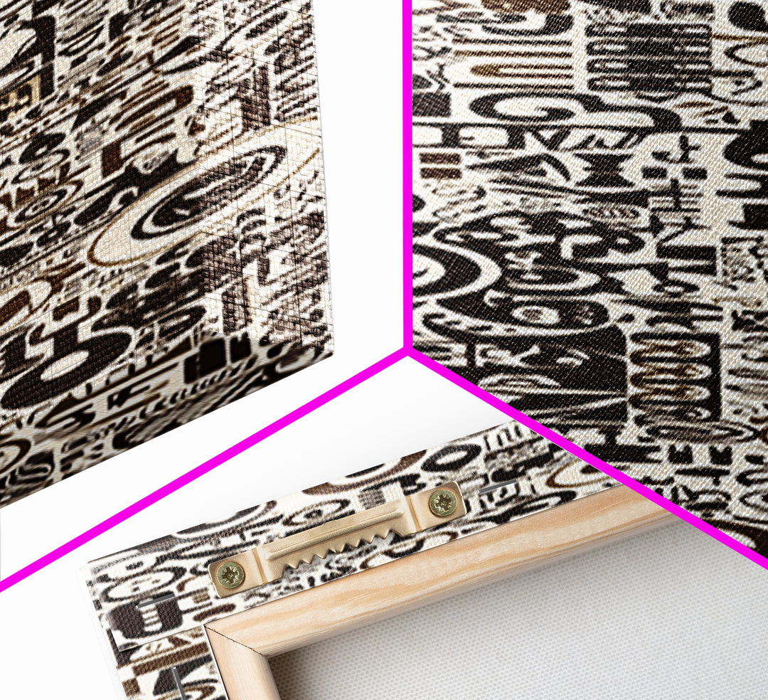 Bold Monochrome Symbols And Tribal Pattern Collage, Canvas Print, Abstract Wall Art, Geometric Decor, Modern Home Decor Gift