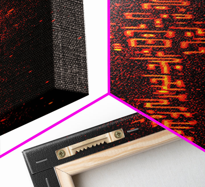 Fiery Orange Digital Glyph Pillar Wall Art, Futuristic African Abstract, Spiritual Tribal Decor, Modern Black Canvas Print