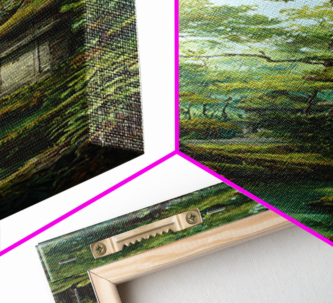 Ancient Jungle Shrine And Emerald Stream Wall Art, Mystical Forest Landscape, Nature Scene, Green Botanical Home Decor Print