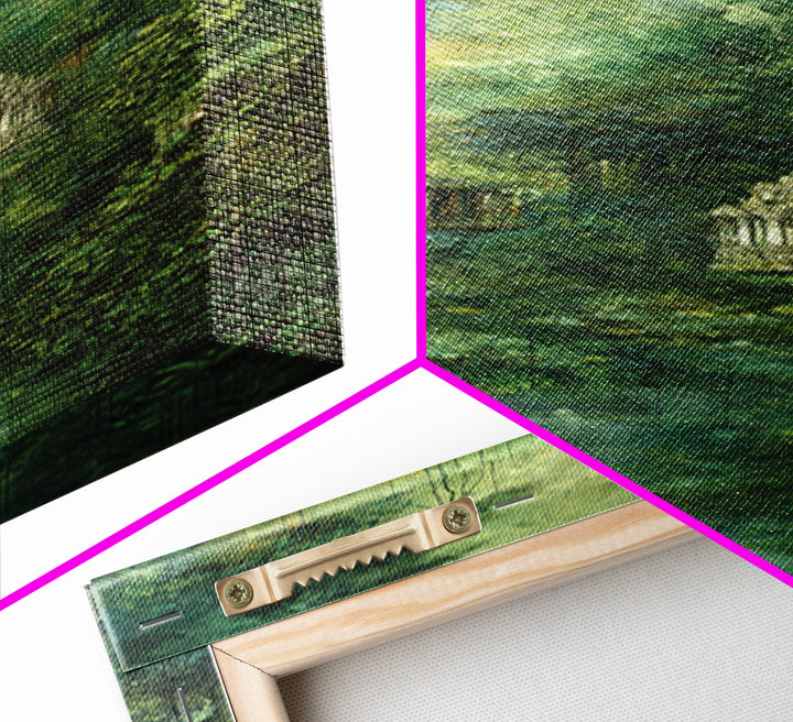 Misty Rainforest Temple With Hanging Vines Wall Art, Ancient Jungle Shrine, Spiritual Nature Scene, Green Home Decor Print