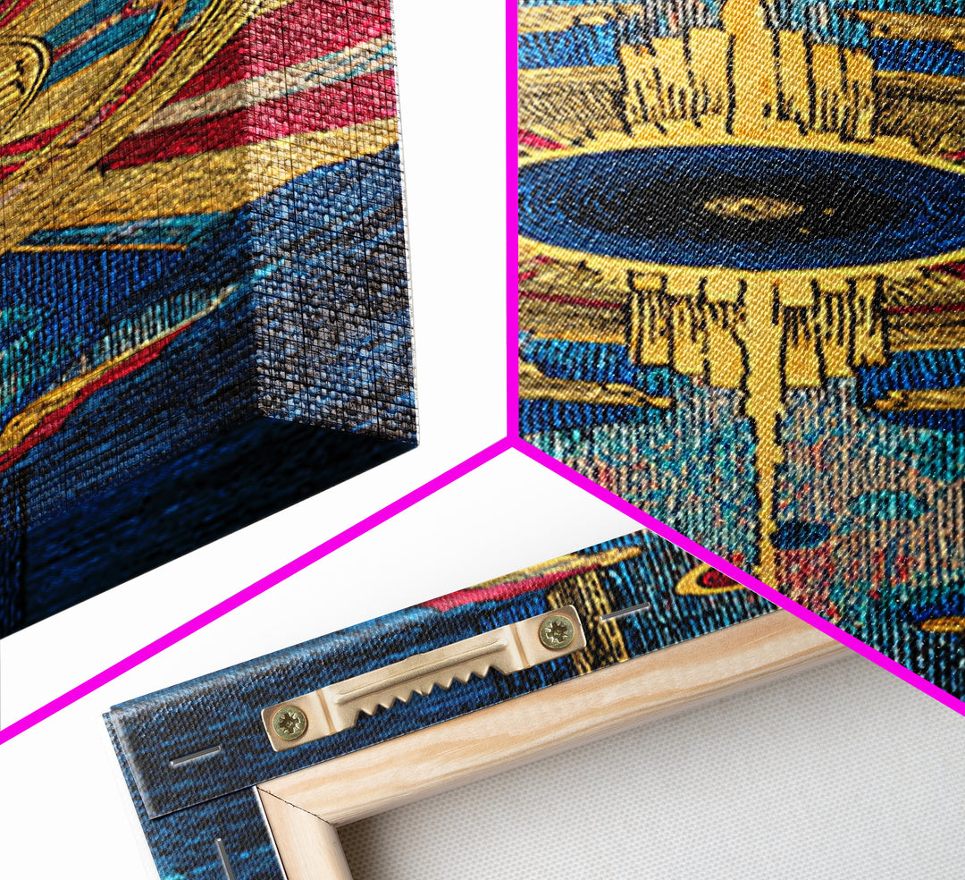 Blue Gold Tribal Eye Mandala Wall Art, Afrocentric Abstract African Print, Bold Boho Cultural Home Decor Canvas Statement Living Room Decor