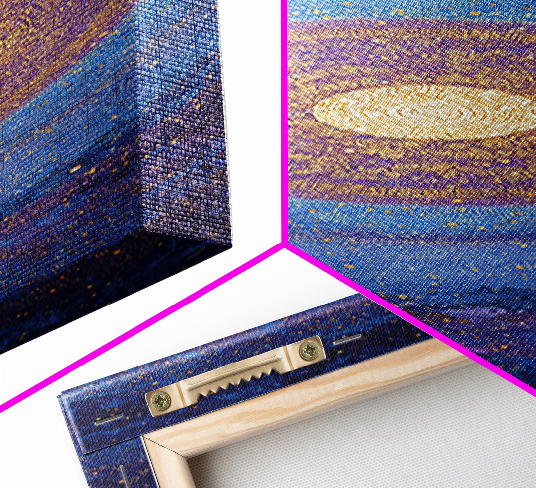 Blue Gold Cosmic Spiral Mandala Canvas Print, Abstract African Inspired Wall Decor, Spiritual Galaxy Art For Meditation Room