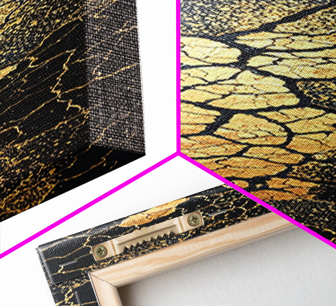 Black And Gold Cracked Earth Abstract Canvas Print, African Wall Art, Luxury Tribal Decor, Earth Tone Statement Home Decor