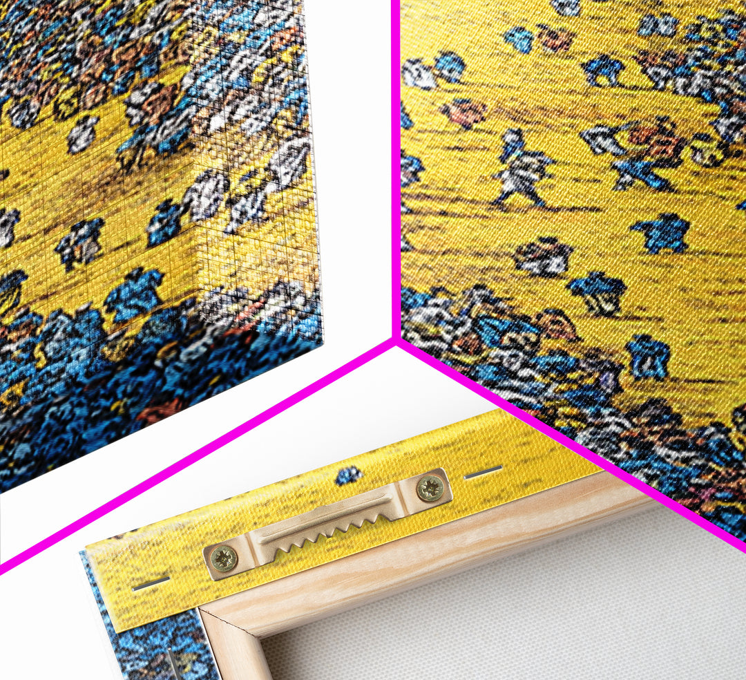 Golden Path Through Blue Crowd Canvas Print, African Celebration Art, Cultural Wall Decor, Bold Tribal Abstract Home Decor
