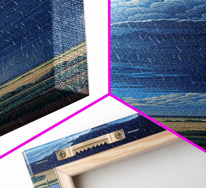 Blue Rainstorm Over African Plains Framed Canvas Print, Dramatic Cloud Wall Art, Nature Scene Decor, Unique Landscape Gift