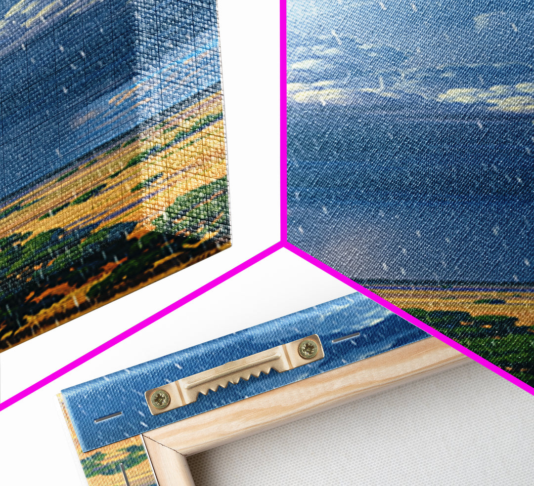 Sunlit Rain Shaft Over African Plains Framed Canvas Print, Blue Sky Landscape Wall Decor, Serengeti Nature Art Gift For Living Room