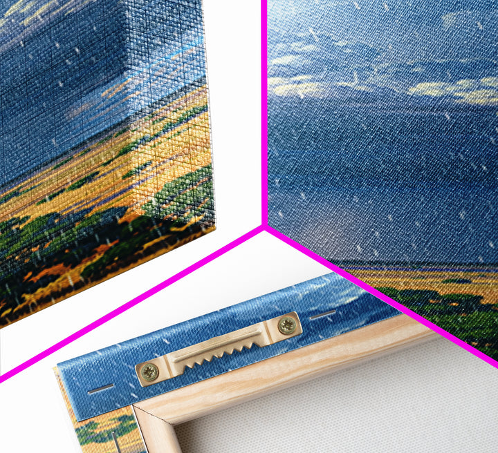 Sunlit Rain Shaft Over African Plains Framed Canvas Print, Blue Sky Landscape Wall Decor, Serengeti Nature Art Gift For Living Room